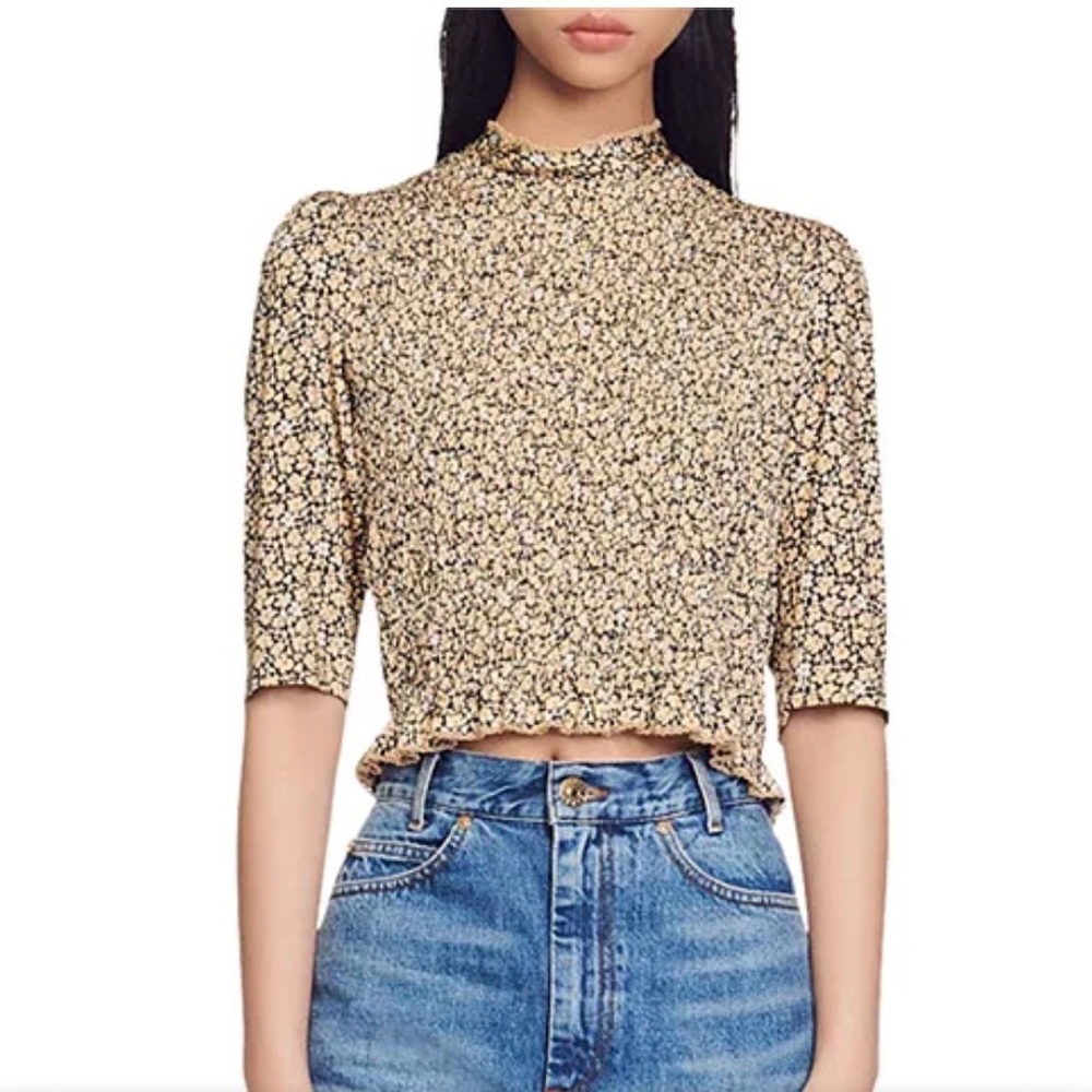 Sandro Gigi Floral Print Smocked Tee—BEAUTIFUL!! Like New Condition! Size 2 - Picture 1 of 9
